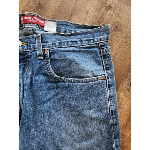 LEVI'S 569 Straight Leg High Rise Dark Wash Blue Denim Jeans Men's Size 34W 30L - Picture 4 of 9